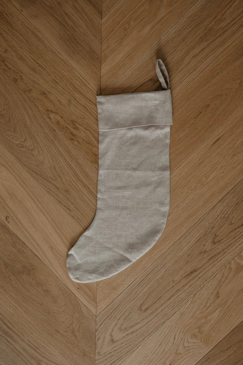 Laume Linen Plain Cuff Linen Christmas Stocking | Multiple Colours Oatmeal