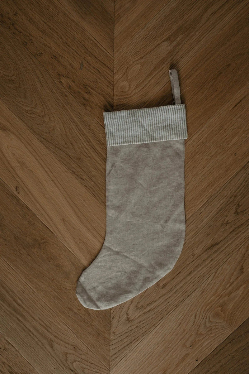 Laume Linen Striped Cuff Linen Christmas Stocking | Multiple Colours Oatmeal