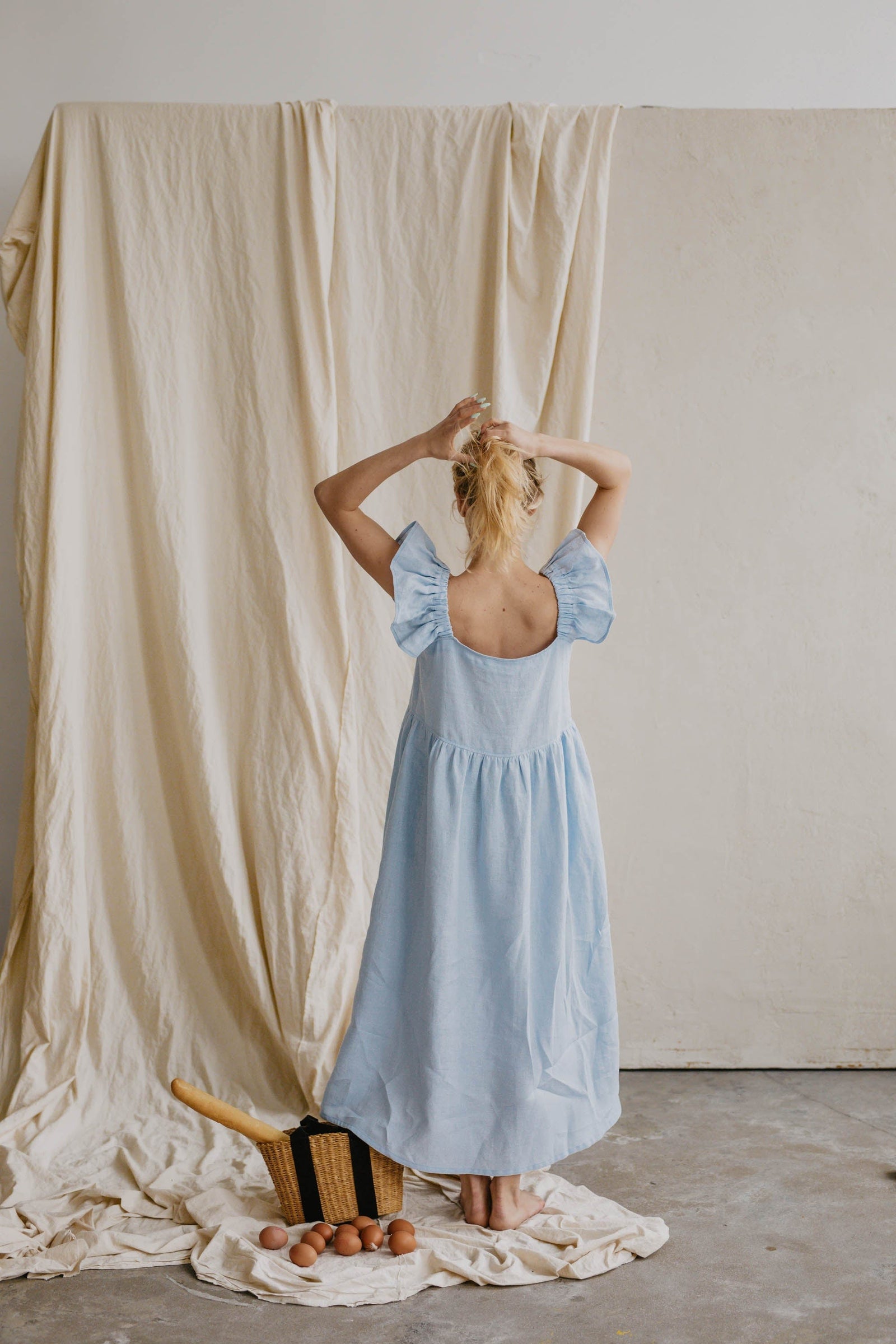 Ruffled Dress Omychic Linen Dress Ruffle Dress With Cap Sleeves Capri And White Check Medium Ruffled Dress Omychic Linen Dress Ruffle Dress With Cap Sleeves Capri And White Check Medium