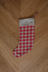 Immaculate Vegan - Laume Linen Checks & Stripes Linen Christmas Stocking | Multiple Colours Red Checks