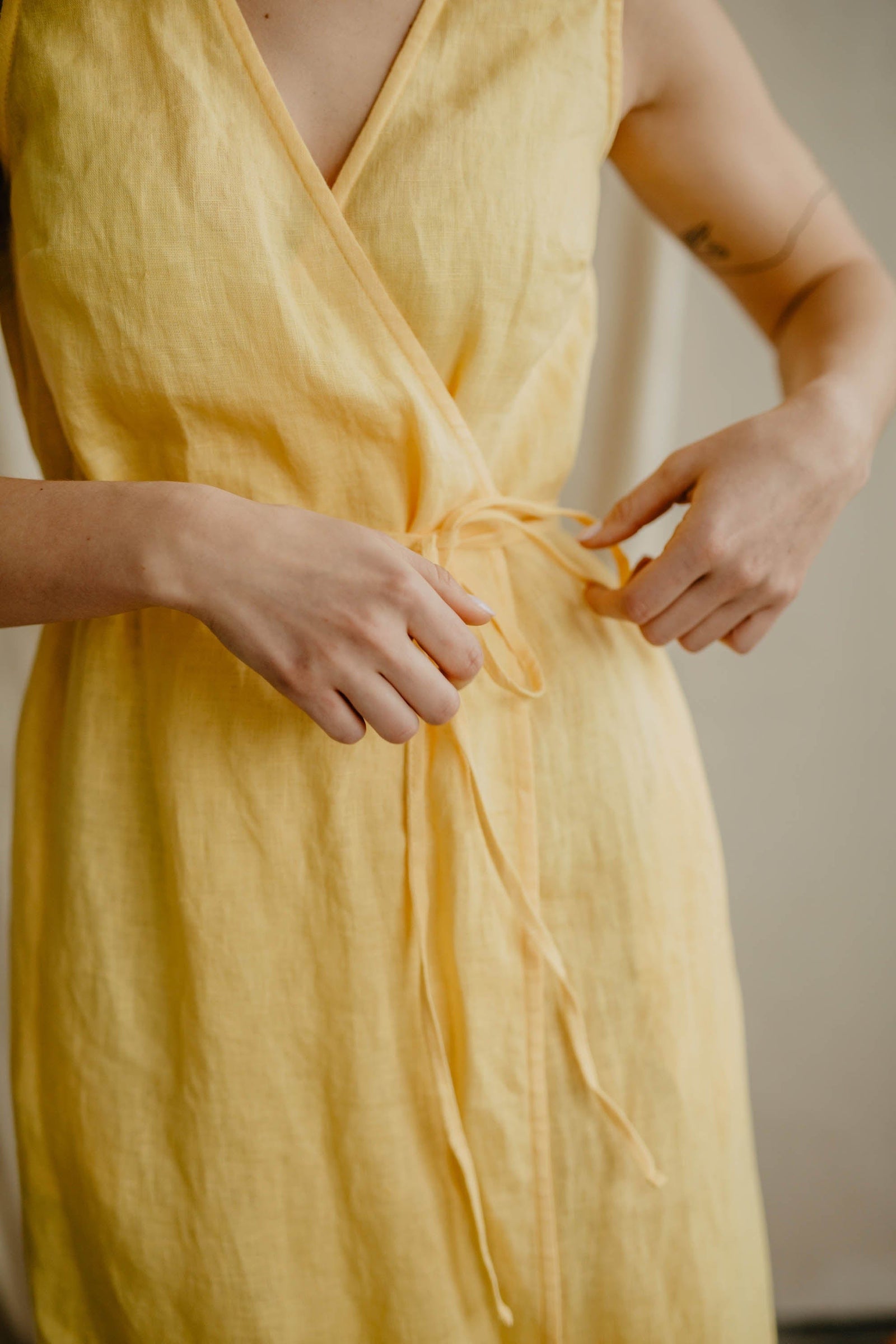 chinese dress ladies Yellow Zita Collar Long Linen Wrap Dress main image 0