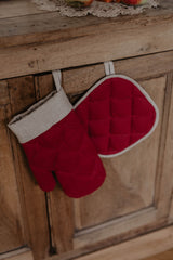 Immaculate Vegan - Laume Linen Santa Clause Glove Linen Oven Mitt & Pot Holder | Red