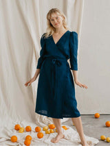 Immaculate Vegan - Laume Linen Piaf Women's Linen Wrap Dress | Multiple Colours XS / Deep Blue