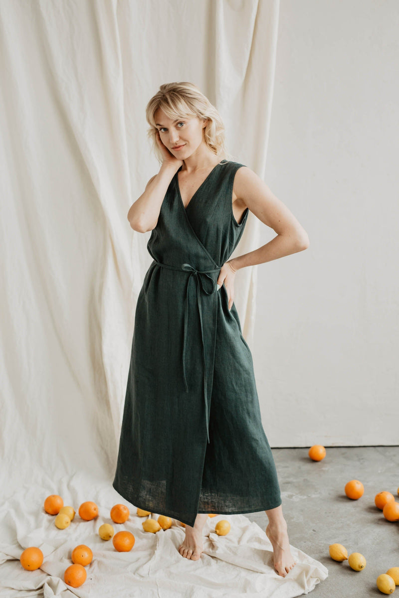 Salomeja Women's Linen Wrap Dress | Multiple Colours Immaculate Vegan Salomeja Women's Linen Wrap Dress | Multiple Colours Immaculate Vegan