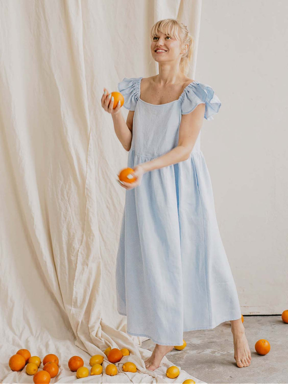 Ona Women's Linen Ruffle Dress