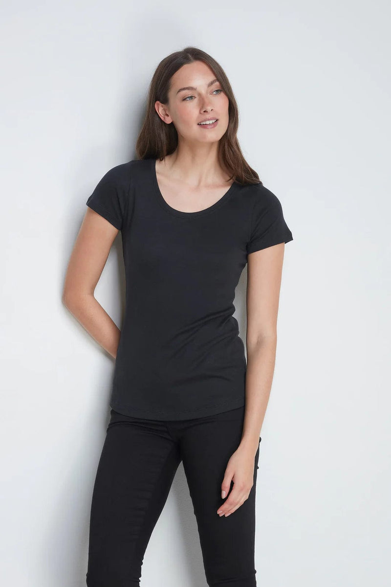 Lavender Hill Clothing Scoop Neck Cotton & TENCEL™ Modal Blend T-shirt | Multiple Colours Black / UK 12