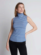 Immaculate Vegan - Lavender Hill Clothing Sleeveless Striped Ribbed Cotton Roll Neck | Multiple Colours Blue / UK 8