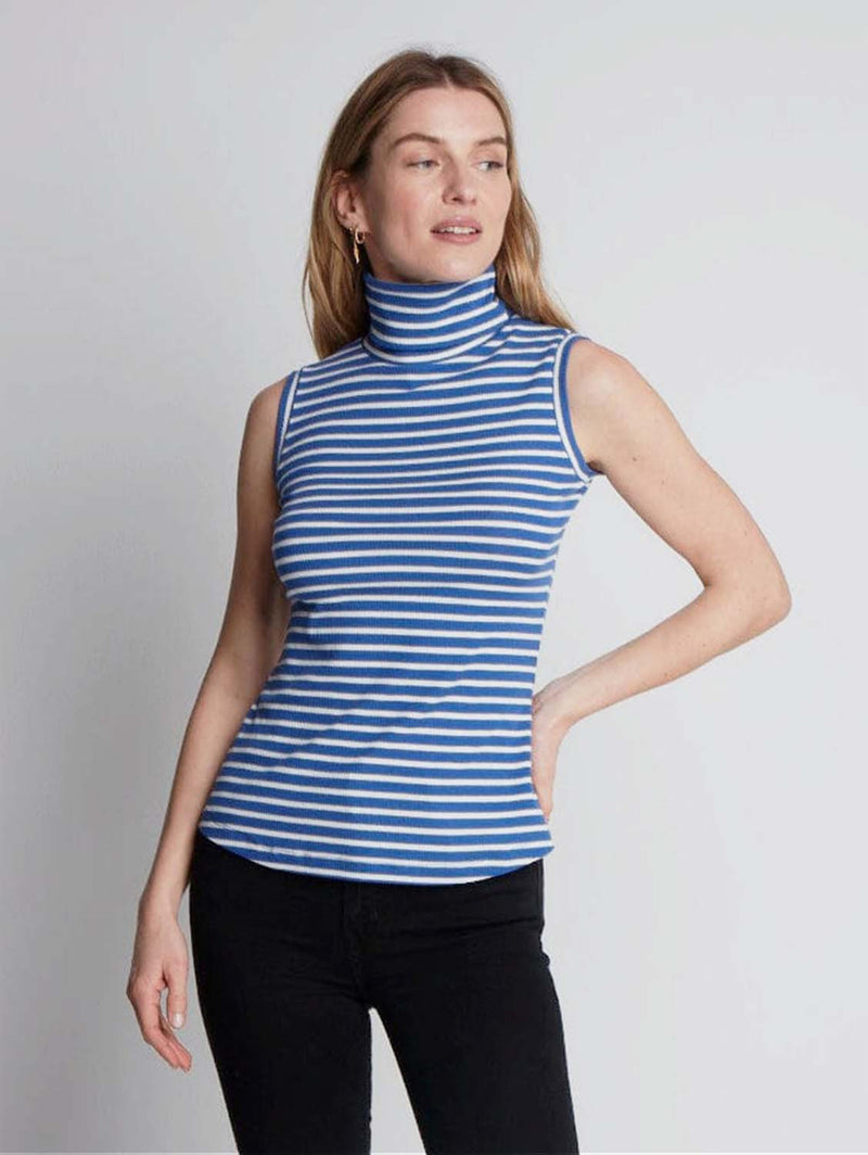 Lavender Hill Clothing Sleeveless Striped Ribbed Cotton Roll Neck | Multiple Colours Blue / UK 8