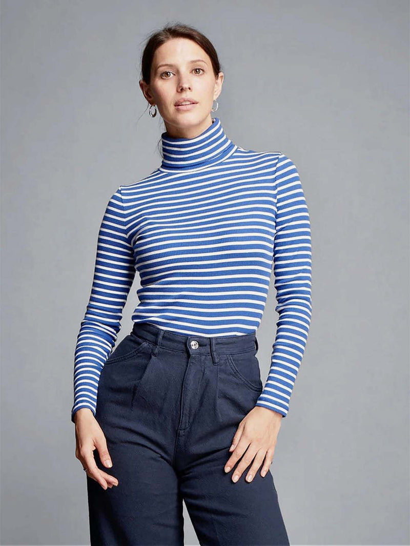 Lavender Hill Clothing Striped Cotton Roll Neck | Multiple Colours Blue / UK 8