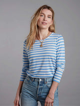 Immaculate Vegan - Lavender Hill Clothing Long Sleeve Striped Linen T-shirt | Multiple Colours Light Blue / UK 8
