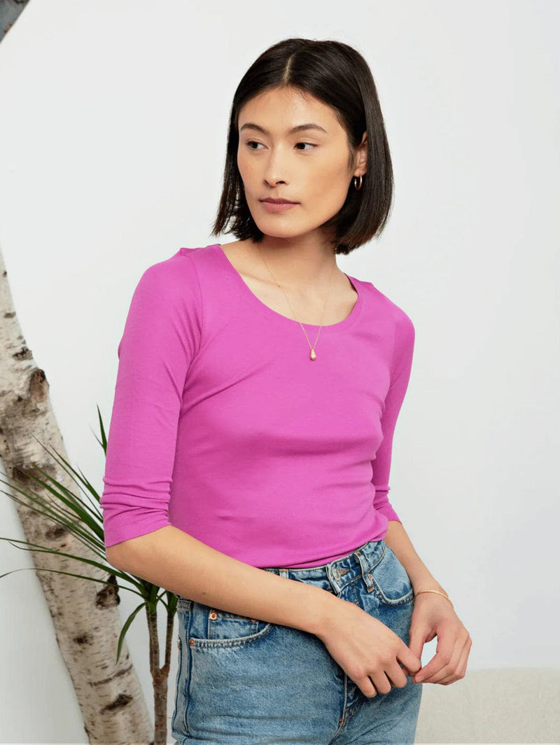 Lavender Hill Clothing Scoop Neck 3/4 Sleeve Cotton TENCEL™ Modal Blend T-Shirt | Multiple Colours Pink / UK6 / EU34 / US2