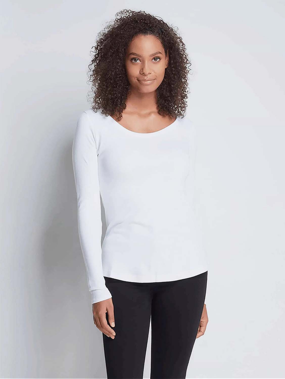 Lavender Hill Clothing Scoop Neck Long Sleeve Cotton TENCEL™ Modal Blend T-shirt | Multiple Colours White / UK 6