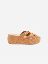 Immaculate Vegan - Lazuli My Strips Vegan Suede & Cork Wedge Sandals | Camel Camel / UK8 / EU40 / US10