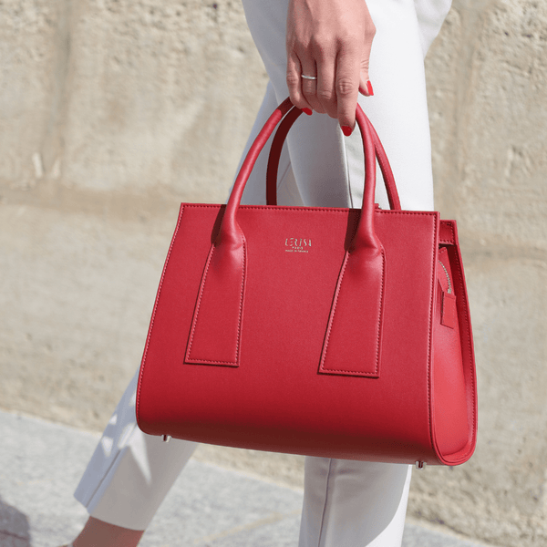 Lerisa The L Vegan Grape Leather Shoulder Strap Tote Bag | Red