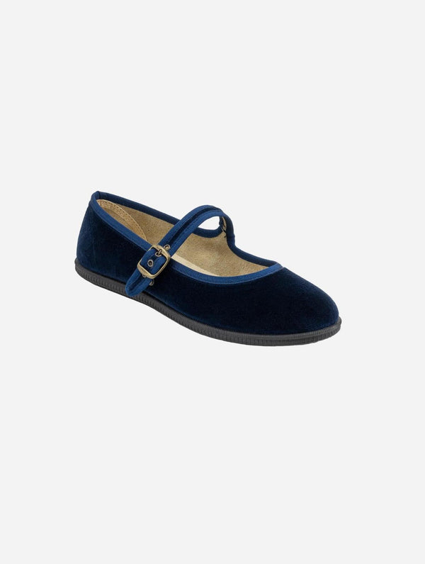 Vegan Mary Jane Organic Cotton Velvet Shoes | Navy