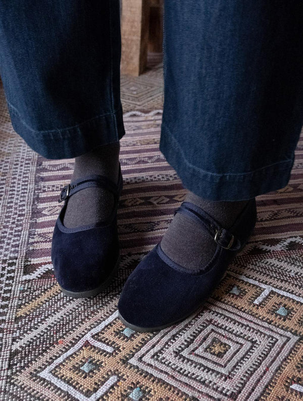 Vegan Mary Jane Organic Cotton Velvet Shoes | Navy