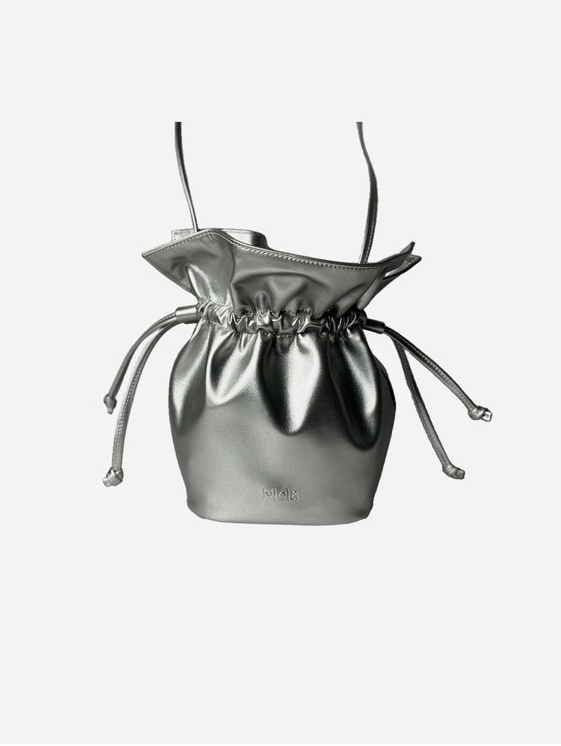 Mela Olivia Apple Leather Vegan Bucket Bag | Silver