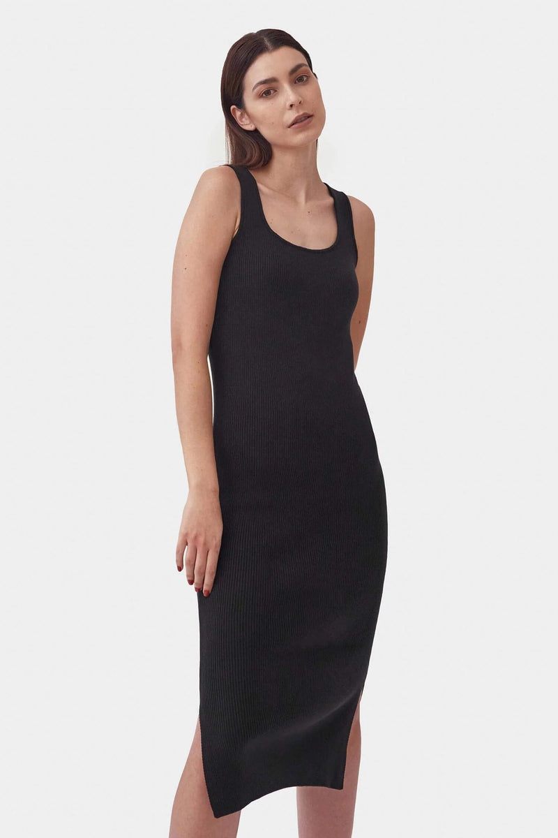 Mila.Vert Knitted Organic Cotton Scoop Neck Dress | Multiple Colours Black / XS