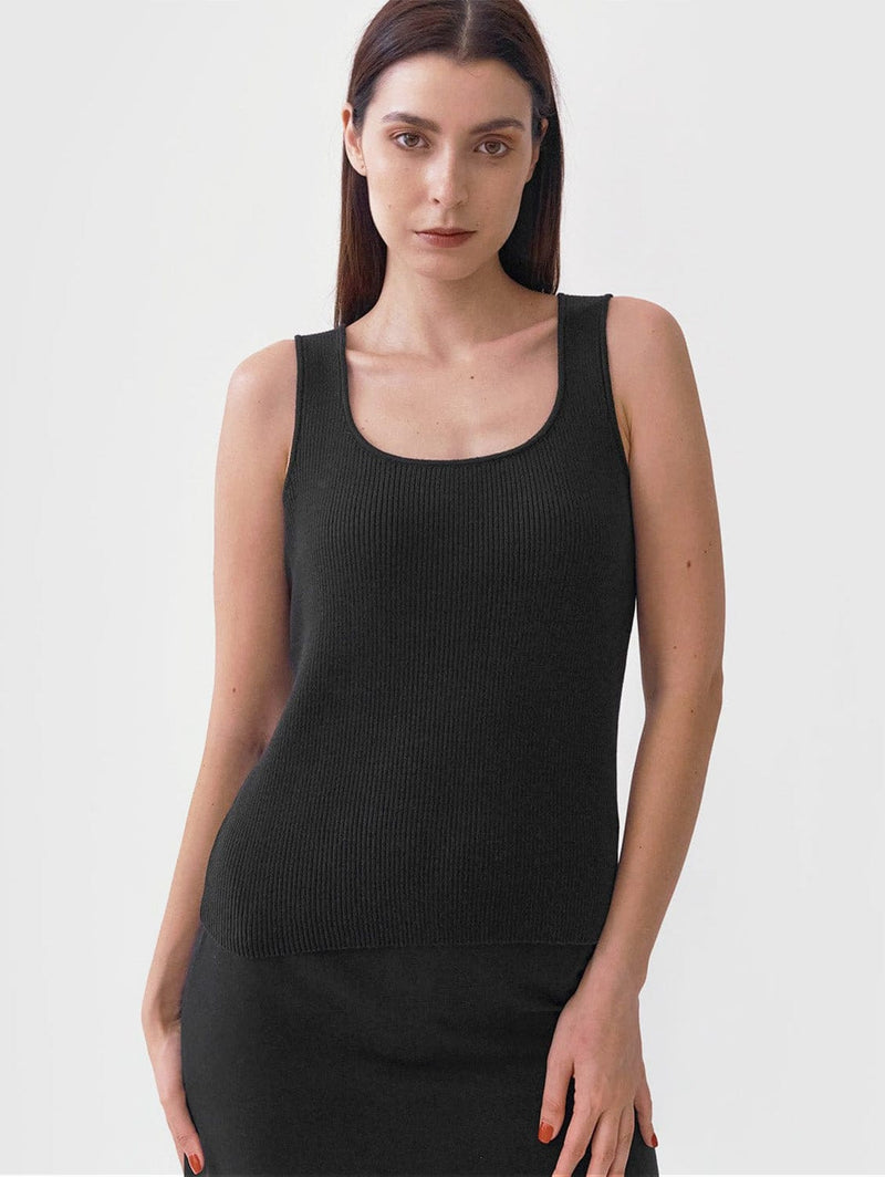 Mila.Vert Knitted Organic Cotton Scoop Neck Top | Multiple Colours Black / XS