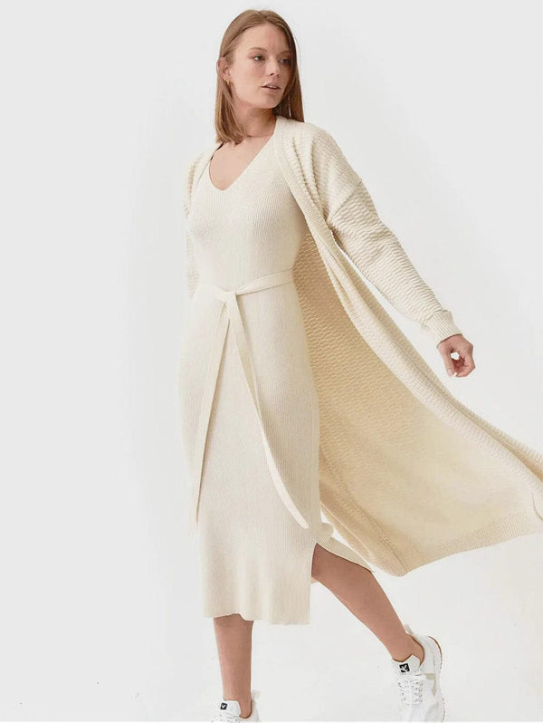 Mila.Vert Knitted Organic Cotton Relief Long Cardigan | Multiple Colours Cream / XS