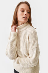 Immaculate Vegan - Mila.Vert Knitted Organic Cotton Rice Cubes Rollneck Jumper | Multiple Colours Cream / XS
