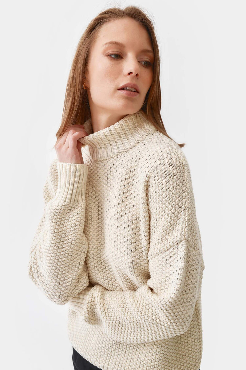 Mila.Vert Knitted Organic Cotton Rice Cubes Rollneck Jumper | Multiple Colours Cream / XS