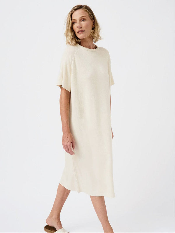 Mila.Vert Knitted Herringbone Organic Cotton T-shirt Dress | Multiple Colours Cream / XS-M