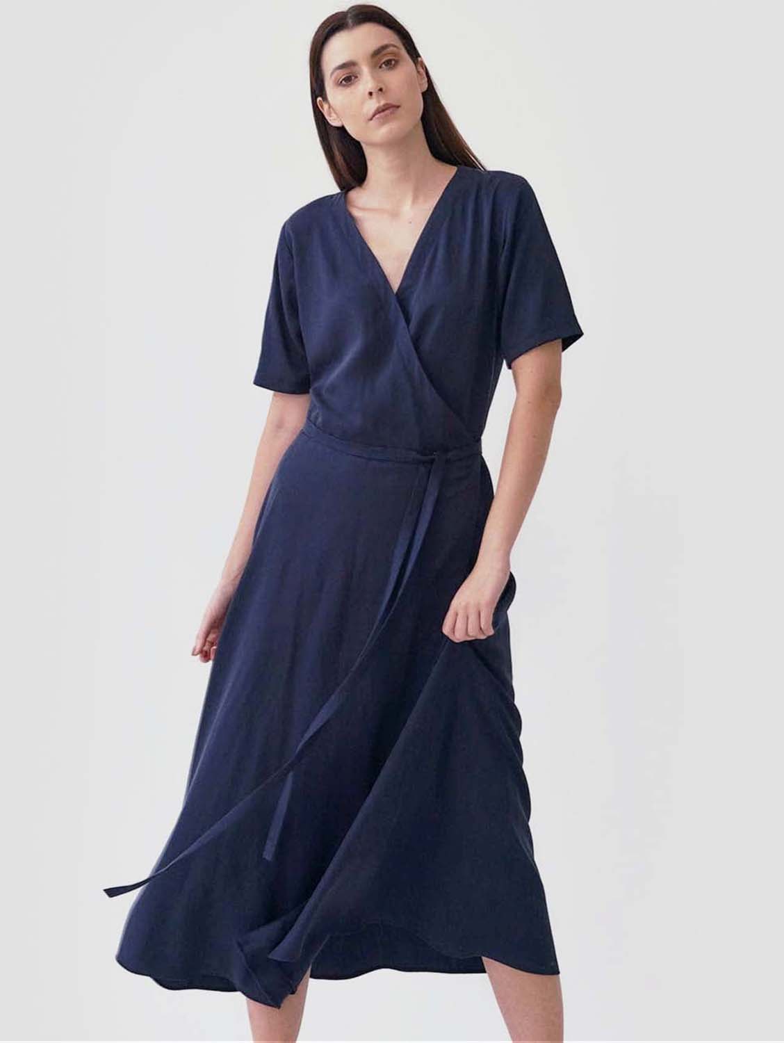 Mila.Vert Tencel Wrap Dress | Multiple Colours Dark blue / XS