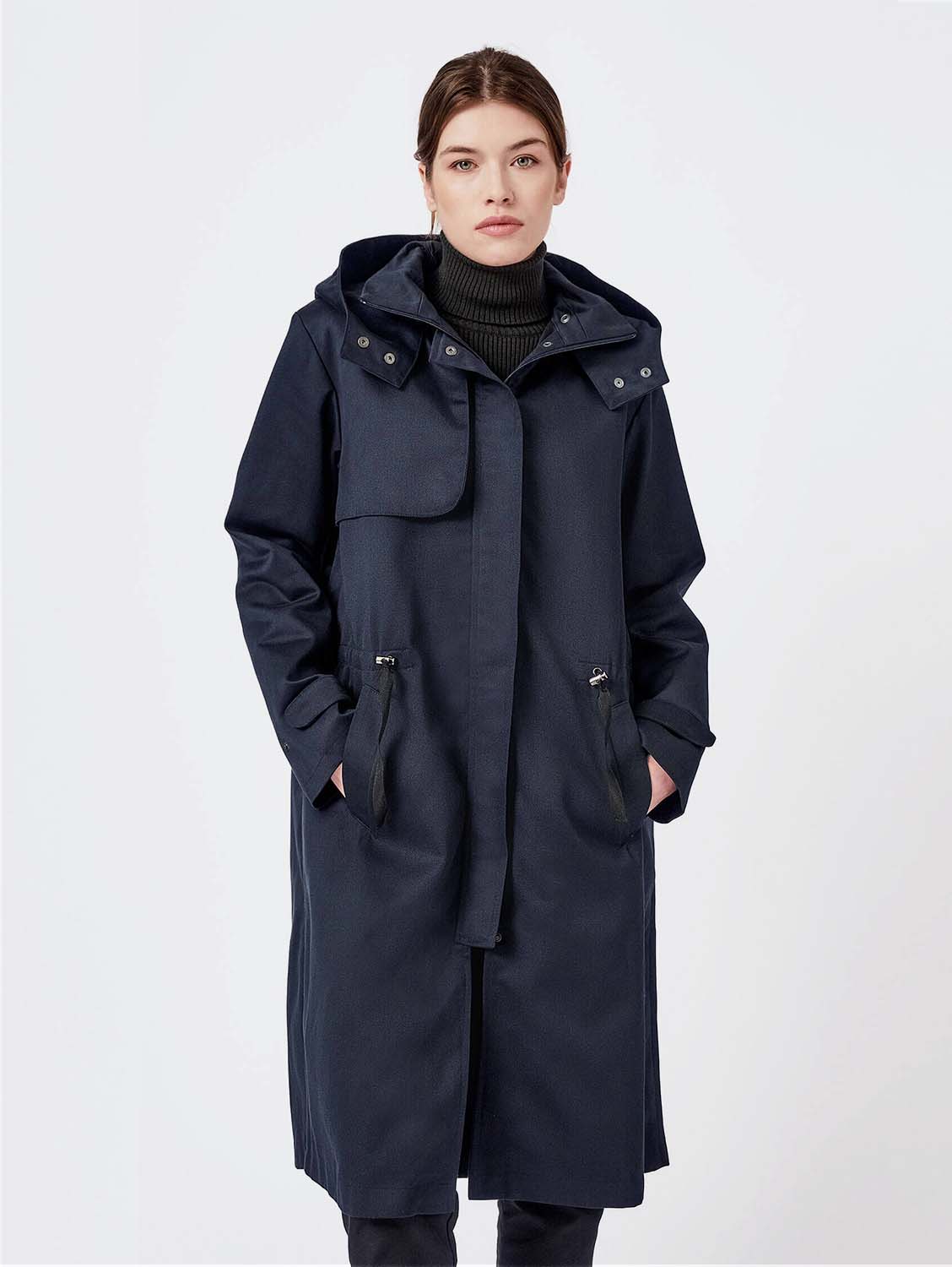 Mila.Vert Water-Resistant Hooded Coat | Dark Blue Dark blue / XS