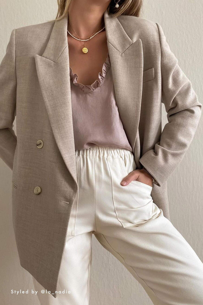 Mila.Vert Front Detail Organic Cotton Long Trousers | Cream