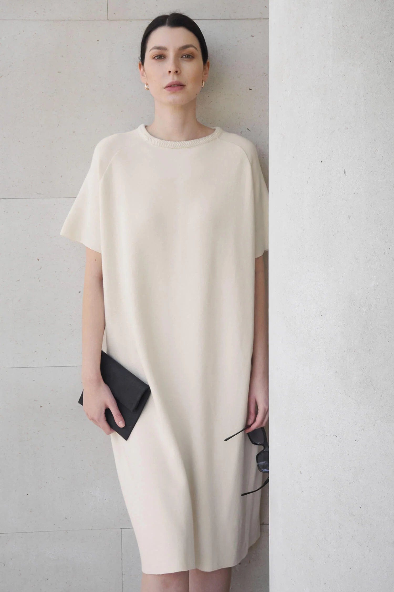 Mila.Vert Knitted Herringbone Organic Cotton T-shirt Dress | Multiple Colours
