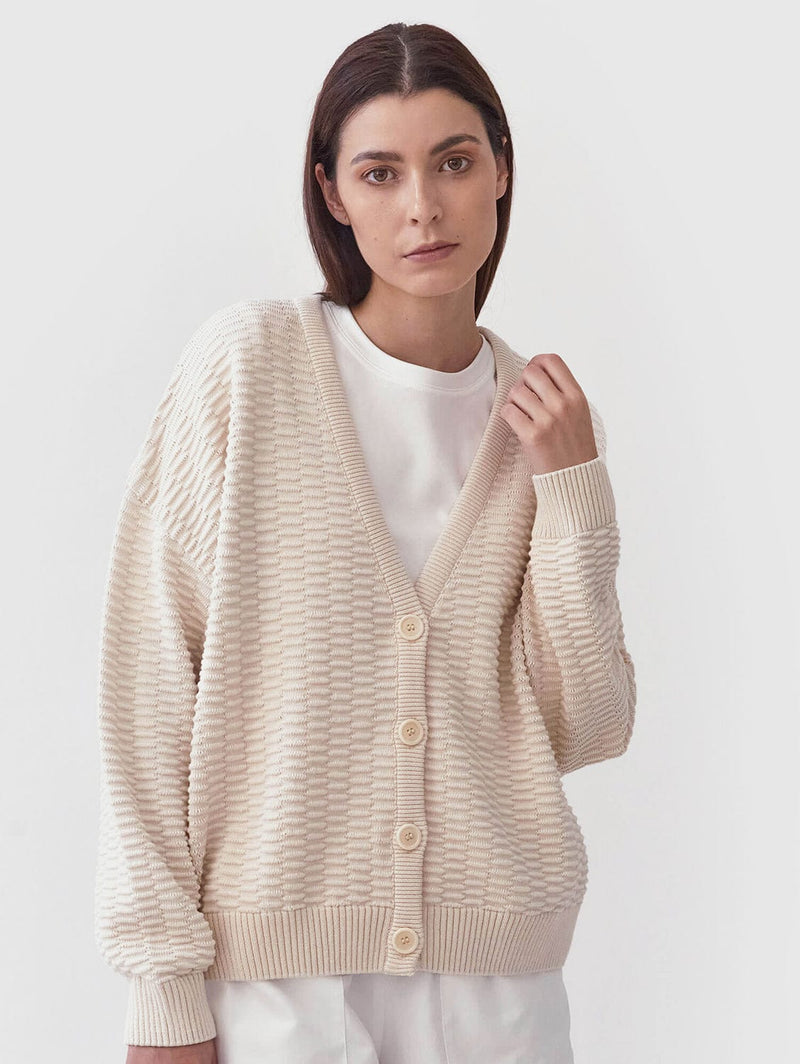 Mila.Vert Knitted Organic Cotton Relief Button-down Cardigan | Multiple Colours