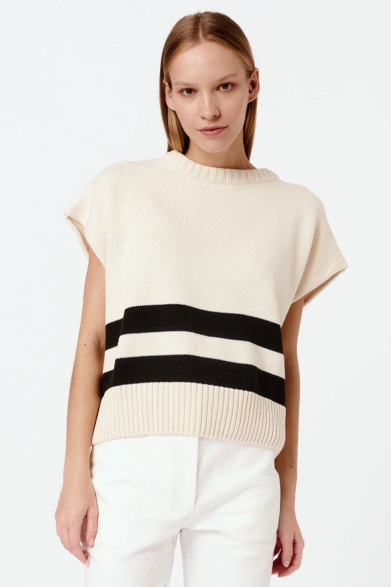 Mila.Vert Knitted Organic Cotton Striped Sleeveless Top | Multiple Colours L-XL / Cream-black