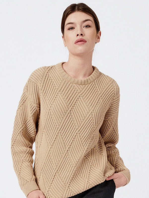 Mila.Vert Knitted Rhomb Organic Cotton Pullover | Multiple Colours Sand / L