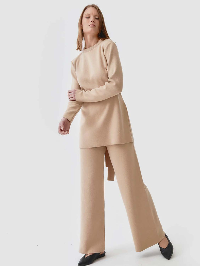 Mila.Vert Knitted Organic Cotton Long Trousers | Multiple Colours Sand / M