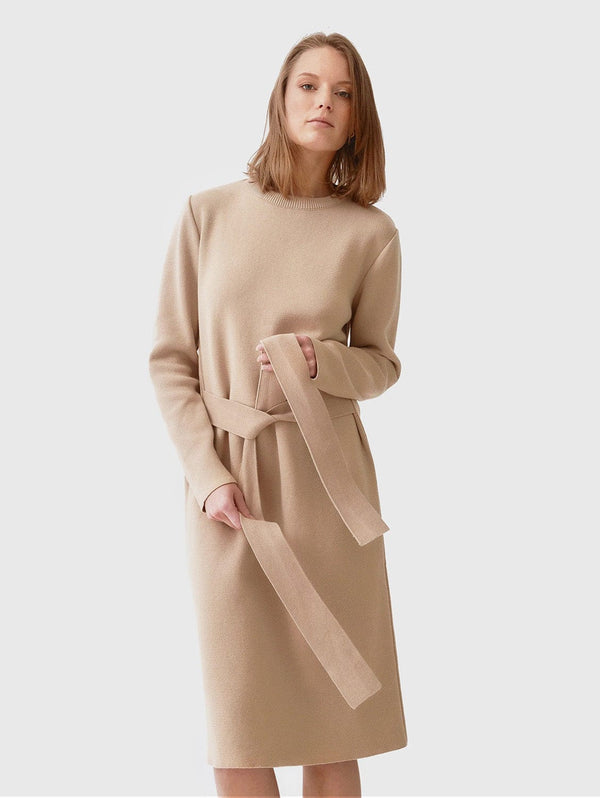 Mila.Vert Knitted Organic Cotton Belted Dress | Multiple Colours Sand / XS