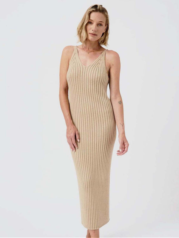 Mila.Vert Knitted Organic Cotton Ribbed Strap Dress | Multiple Colours Sand / XS-M
