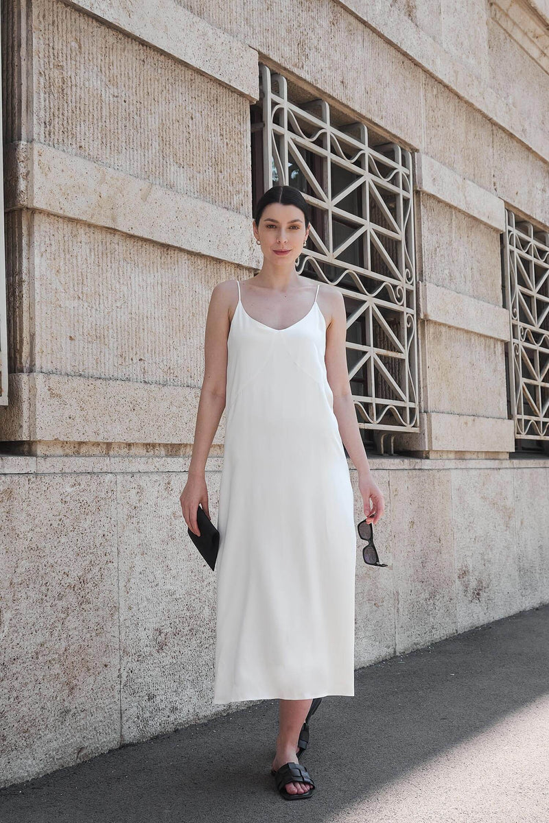 Mila.Vert Tencel Sateen Front Detail Slip Dress | White