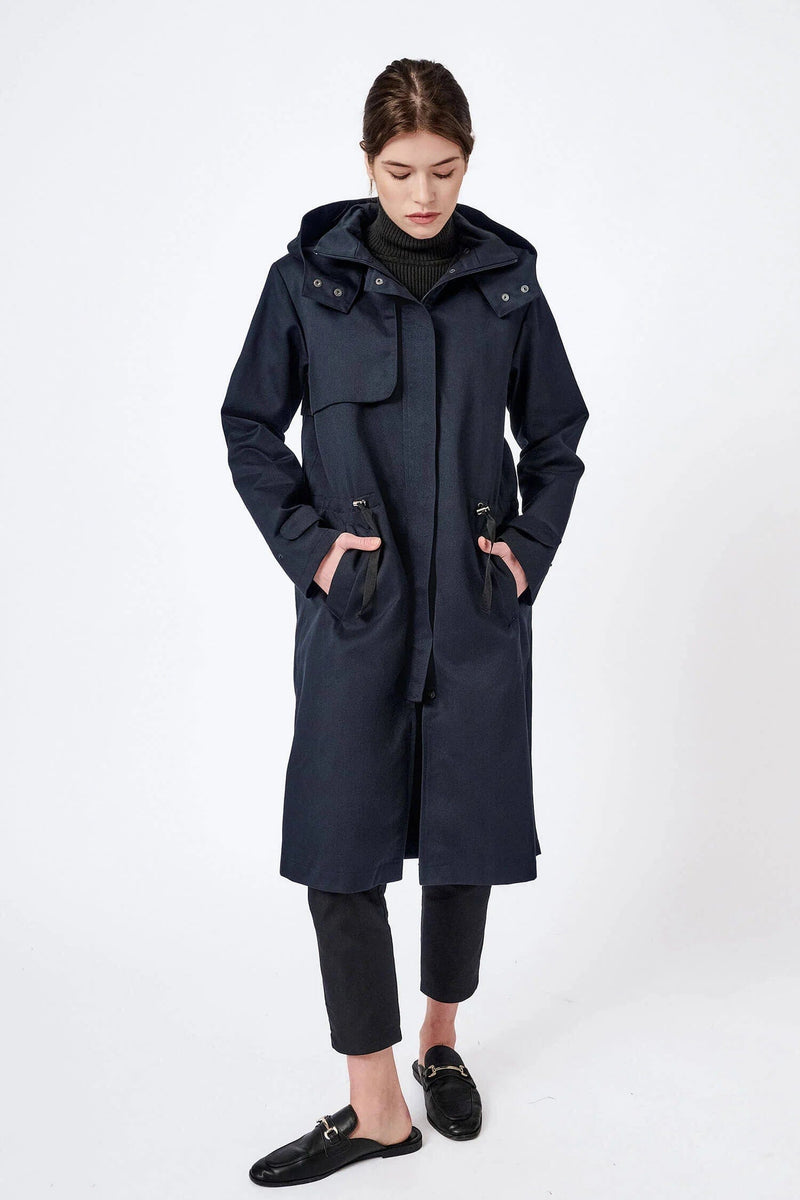Mila.Vert Water-Resistant Hooded Coat | Dark Blue