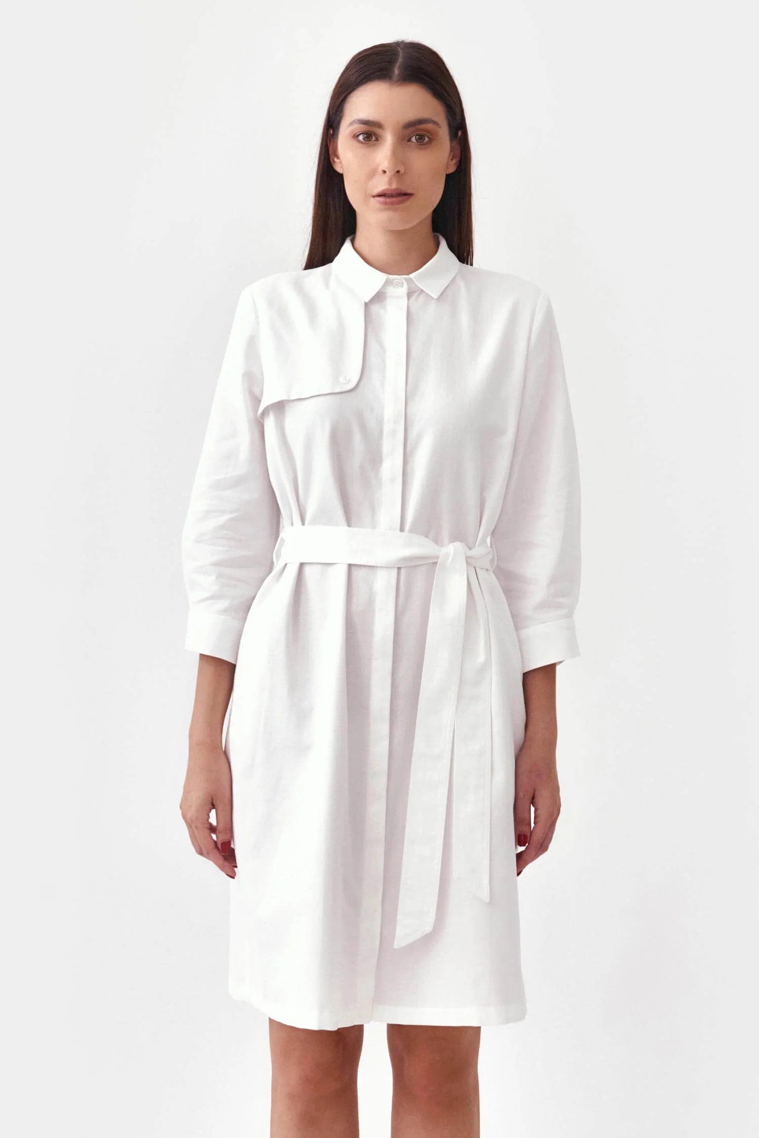 Mila.Vert Trench Organic Cotton Sateen Shirt Dress | Multiple Colours White / XS