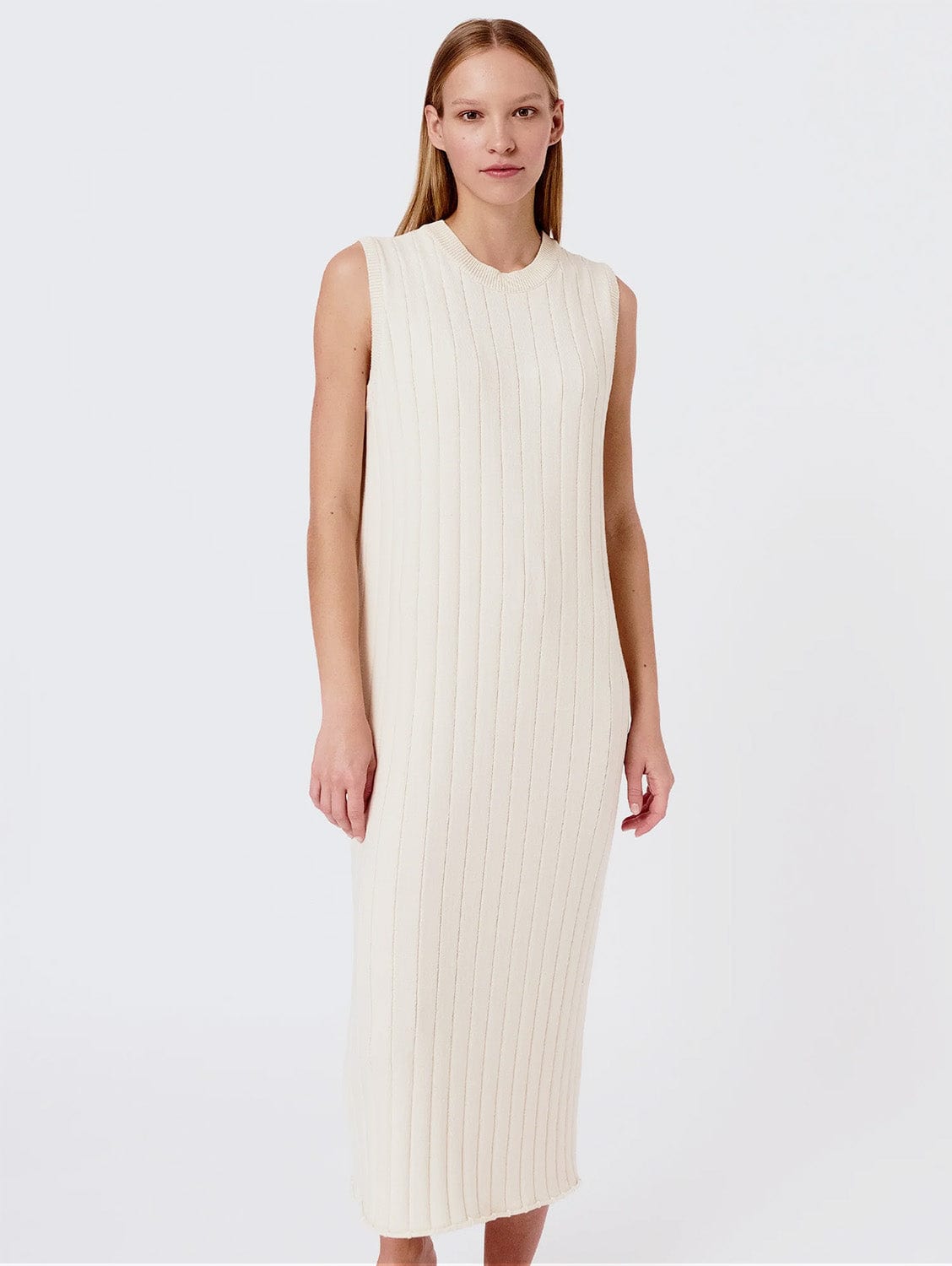 Mila.Vert Knitted Organic Cotton Ribbed Sleeveless Dress | Multiple Colours XS / Cream