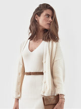 Immaculate Vegan - Mila.Vert Knitted Organic Cotton Relief Button-down Cardigan | Multiple Colours XS-M / Cream