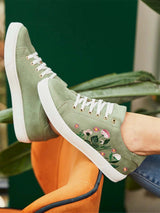 Immaculate Vegan - Minuit sur Terre Virevolte Recycled Grain Vegan Suede Embroidered Trainers | Garden 35