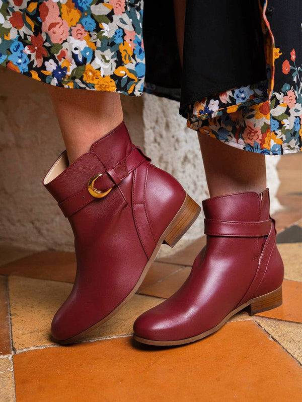 Minuit sur Terre Illusion Vegan Leather Ankle Boots | Burgundy 42
