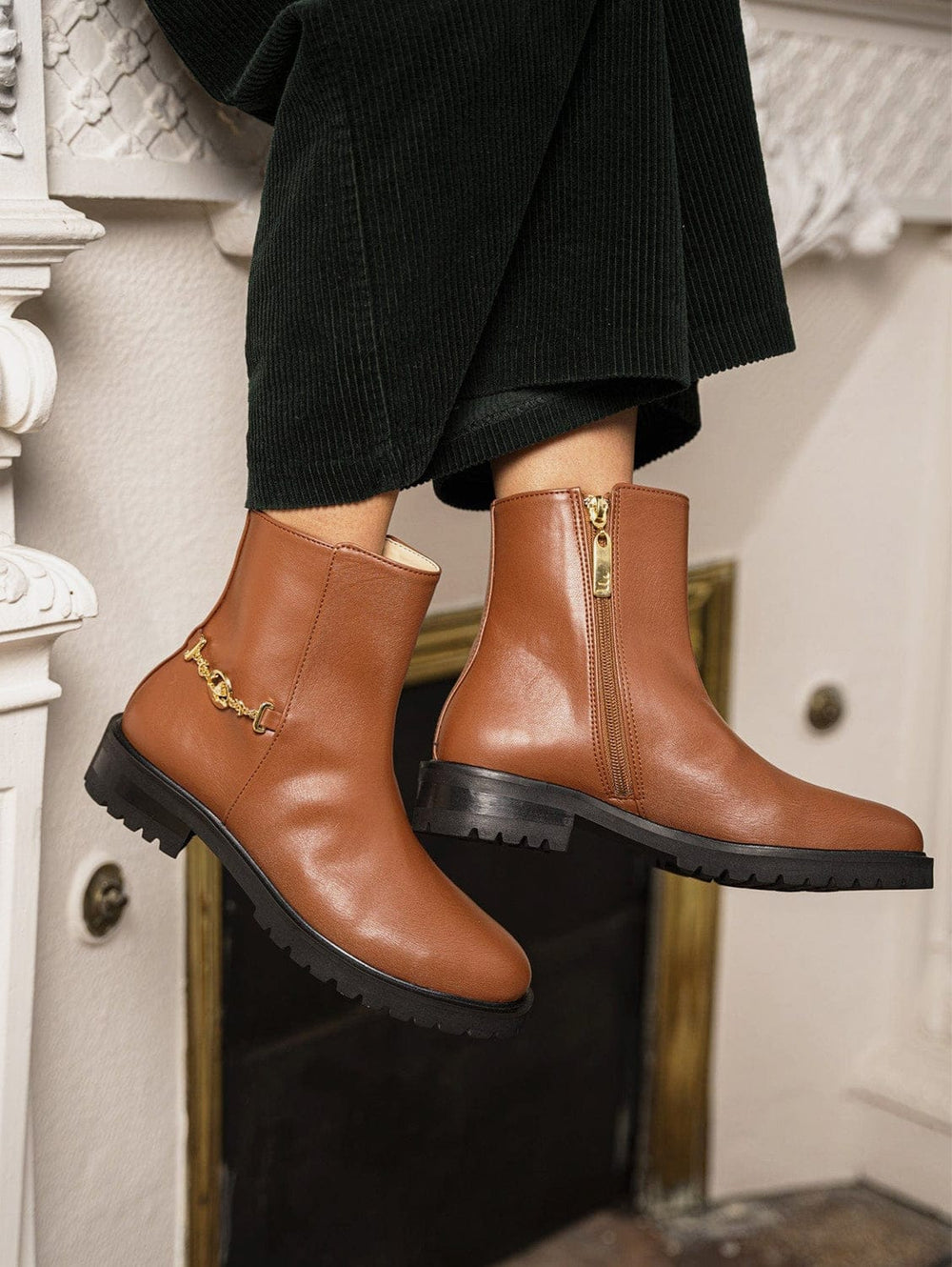 Chestnut leather booties hotsell