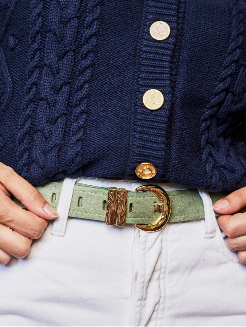 Minuit sur Terre Astrea Vegan Suede Gold Buckle Belt | Sage 75