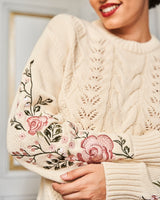 Immaculate Vegan - Minuit sur Terre Mist Organic Cotton Floral Embroidered Jumper | Ecru