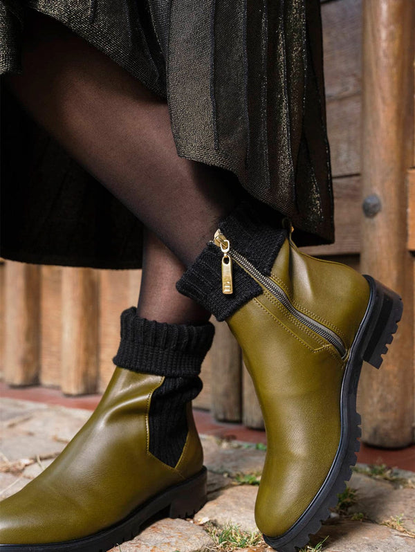 Minuit sur Terre Oracle Vegan Leather High-Ankle Flat Boots | Khaki UK2.5 / EU35 / US4.5