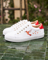 Immaculate Vegan - Minuit sur Terre Virevolte Recycled Grain Leather Embroidered Vegan Trainers | Red Hummingbird