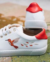 Immaculate Vegan - Minuit sur Terre Virevolte Recycled Grain Leather Embroidered Vegan Trainers | Red Hummingbird